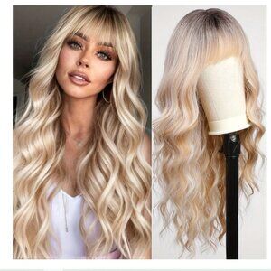 Curly Golden Blonde Synthetic Wig w/ Bangs